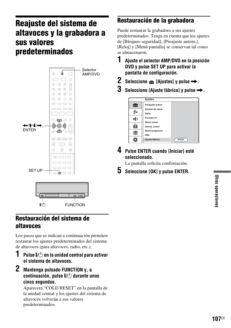 Predeterminados, Restauración del sistema de altavoces, Restauración de la grabadora | Sony DAR-RD100 User Manual | Page 227 / 508