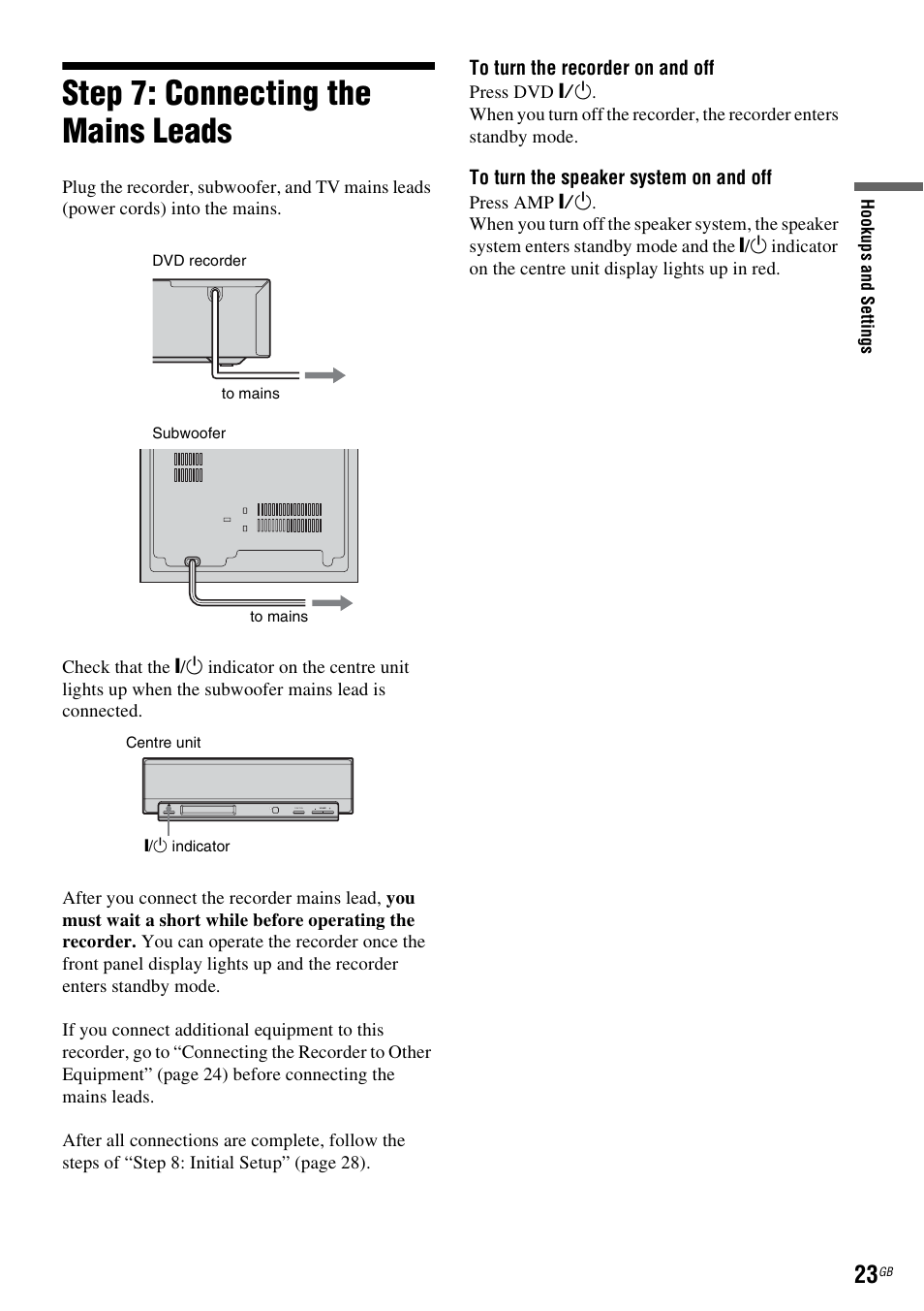 Step 7: connecting the mains leads | Sony DAR-RD100 User Manual | Page 23 / 508
