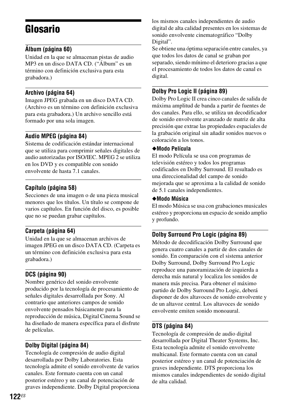 Glosario | Sony DAR-RD100 User Manual | Page 242 / 508