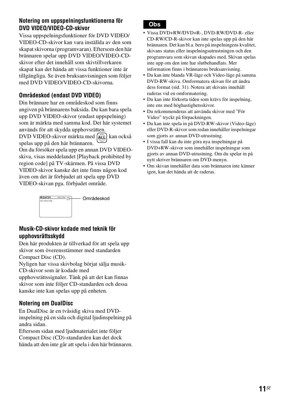 Områdeskod (endast dvd video) | Sony DAR-RD100 User Manual | Page 261 / 508