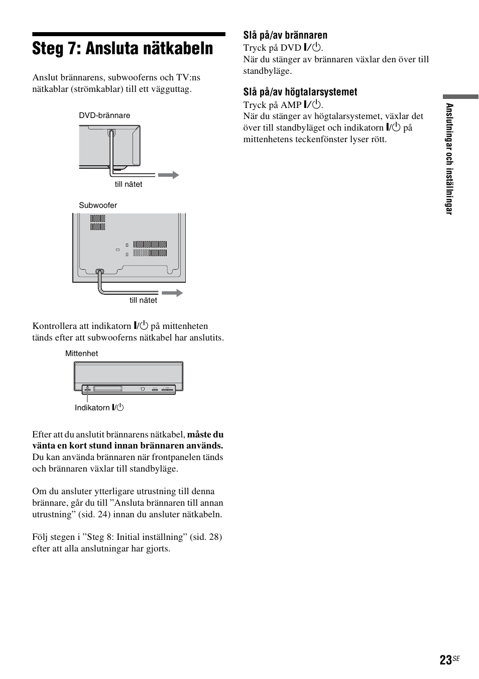 Steg 7: ansluta nätkabeln, Sid. 23) | Sony DAR-RD100 User Manual | Page 273 / 508