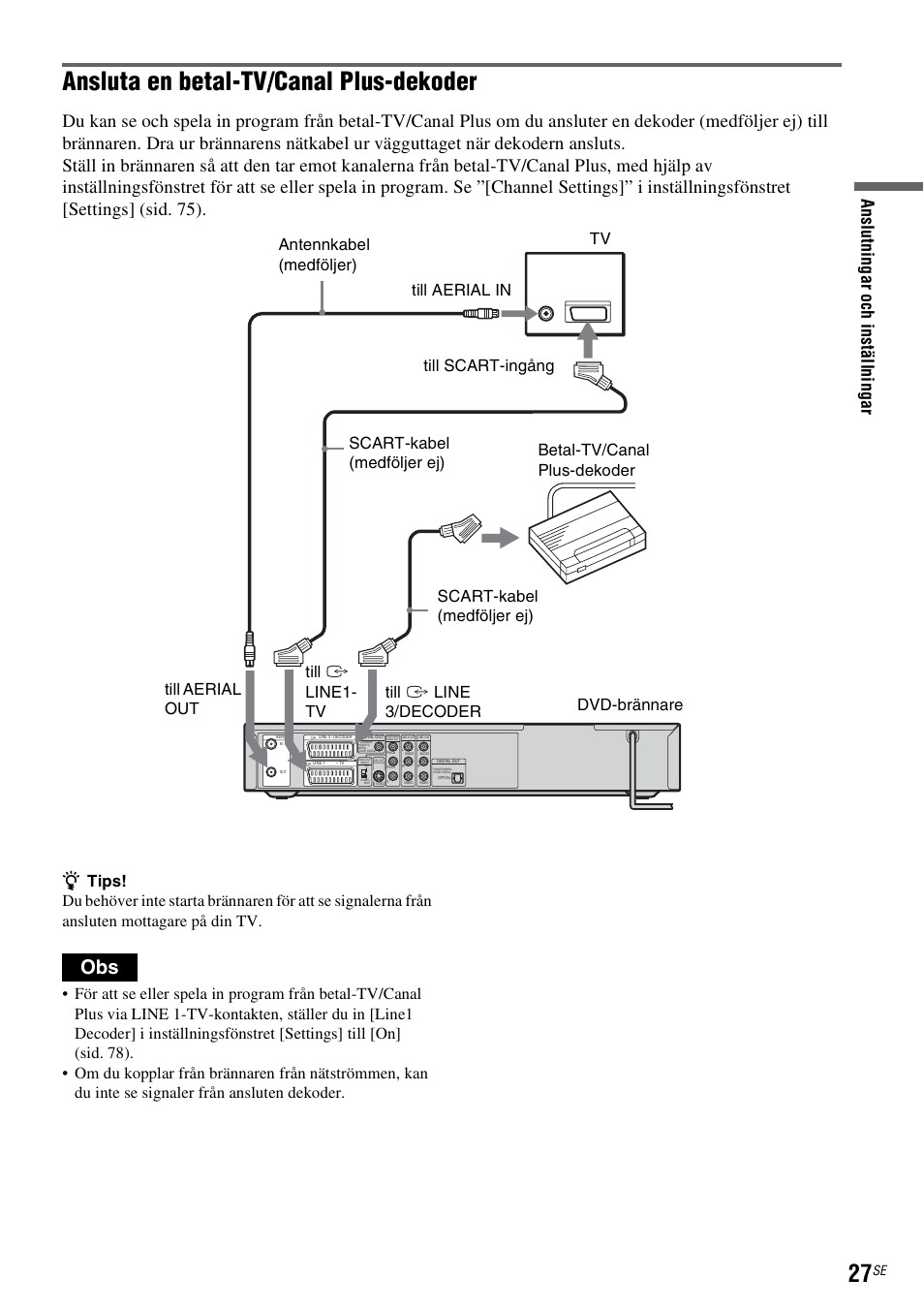 Ansluta en betal-tv/canal plus-dekoder | Sony DAR-RD100 User Manual | Page 277 / 508