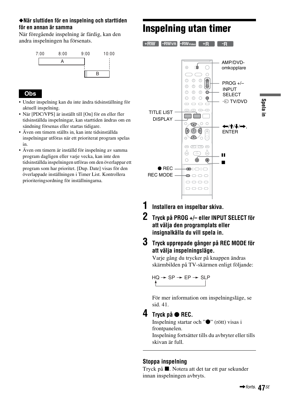 Inspelning utan timer, Inspelning utan timer 1 | Sony DAR-RD100 User Manual | Page 297 / 508