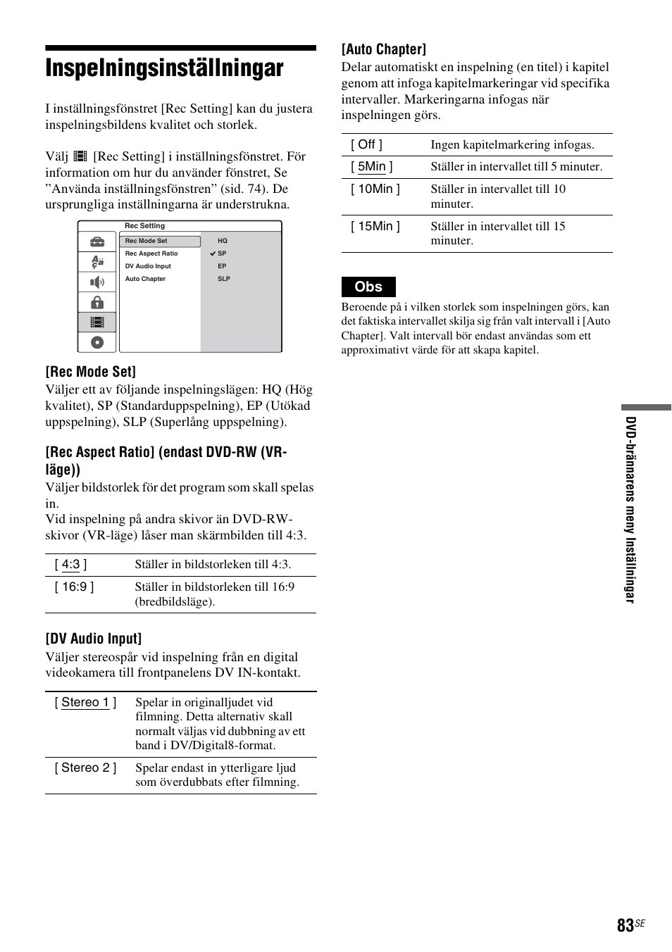 Inspelningsinställningar, Sid. 83) | Sony DAR-RD100 User Manual | Page 333 / 508