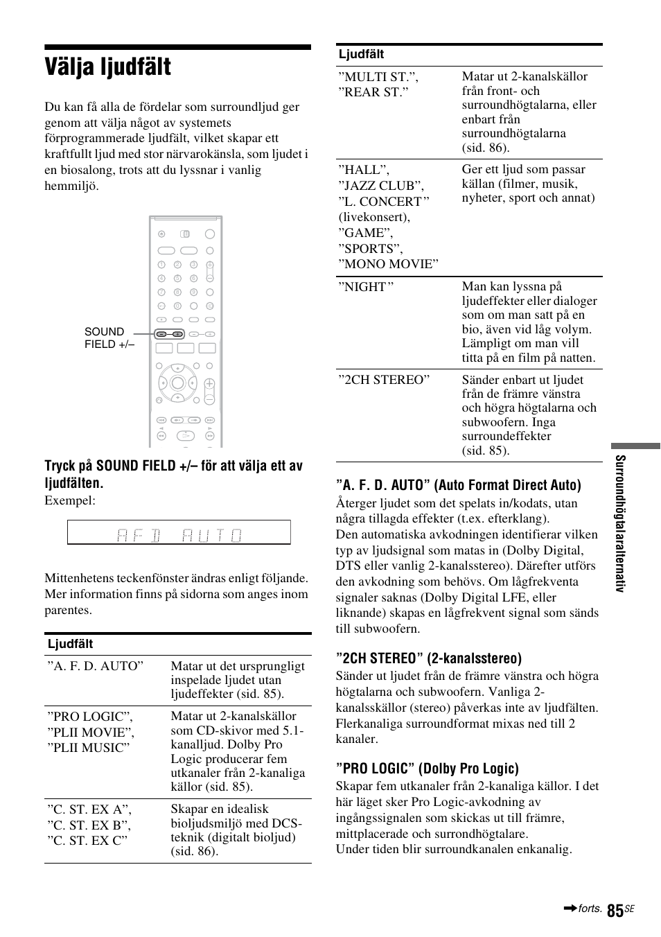 Välja ljudfält, Sid. 85) | Sony DAR-RD100 User Manual | Page 335 / 508