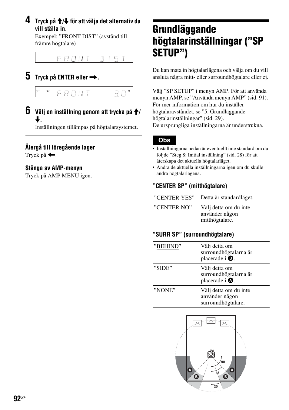 Grundläggande högtalarinställningar (”sp setup”), Sid. 92) | Sony DAR-RD100 User Manual | Page 342 / 508