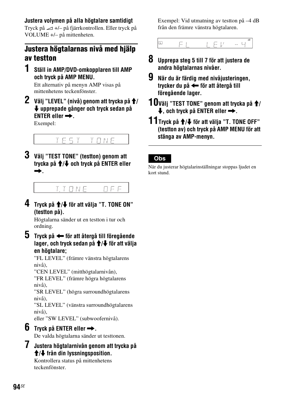 Justera högtalarnas nivå med hjälp av testton | Sony DAR-RD100 User Manual | Page 344 / 508