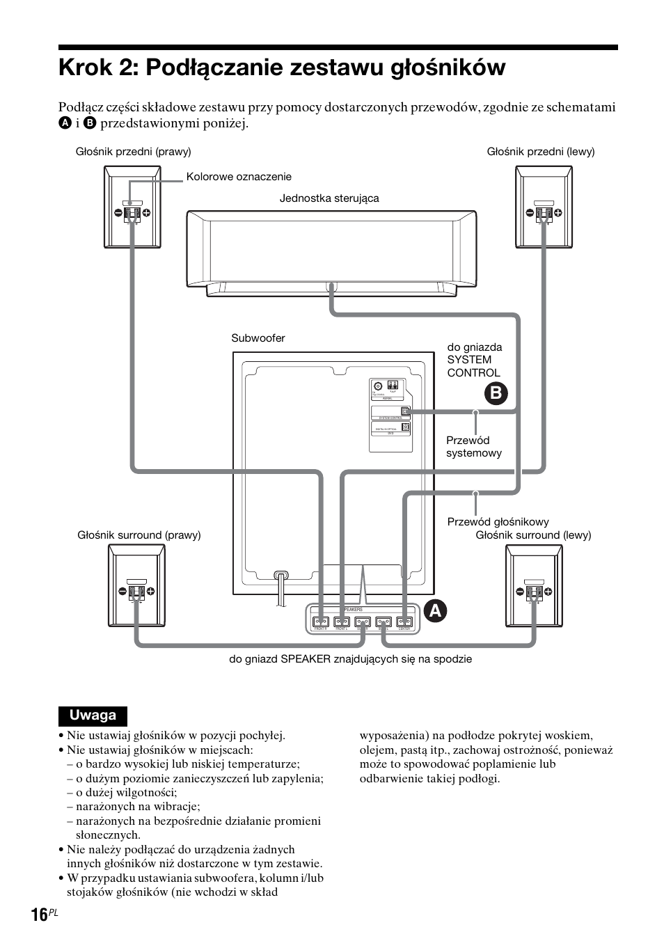 Krok 2: podłączanie zestawu głośników, Uwaga | Sony DAR-RD100 User Manual | Page 388 / 508