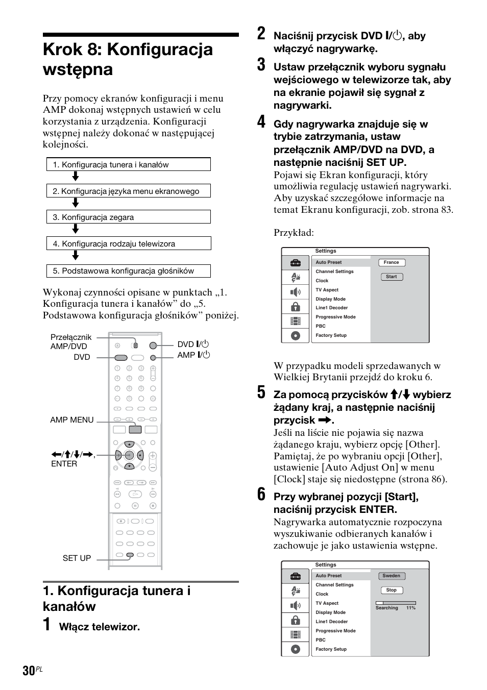 Krok 8: konfiguracja wstępna, Konfiguracja tunera i kanałów, Włącz telewizor | Sony DAR-RD100 User Manual | Page 402 / 508