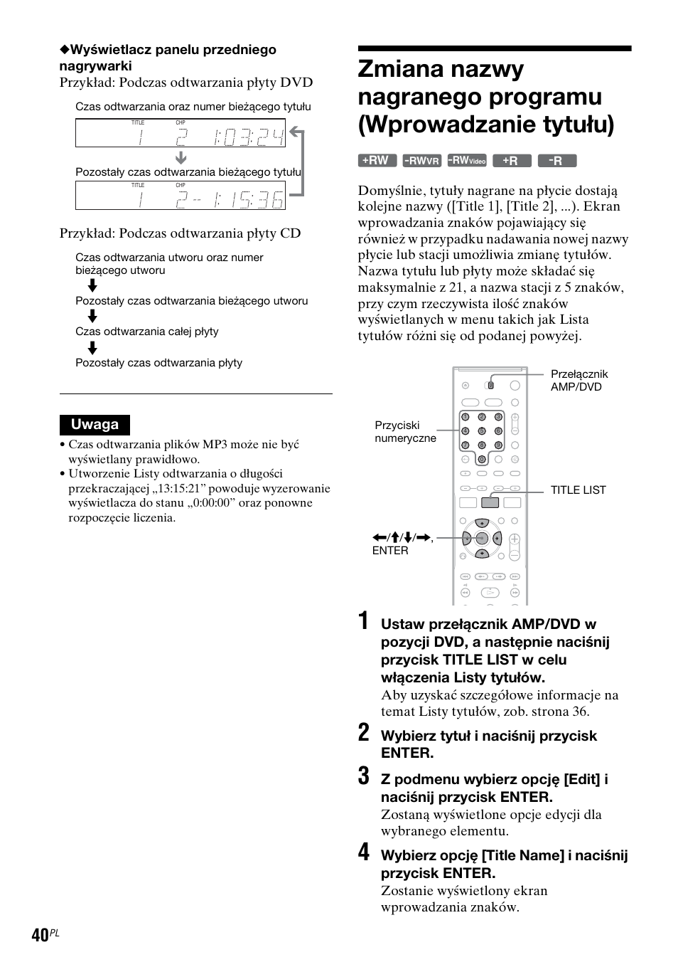 Uwaga, Wybierz tytuł i naciśnij przycisk enter | Sony DAR-RD100 User Manual | Page 412 / 508