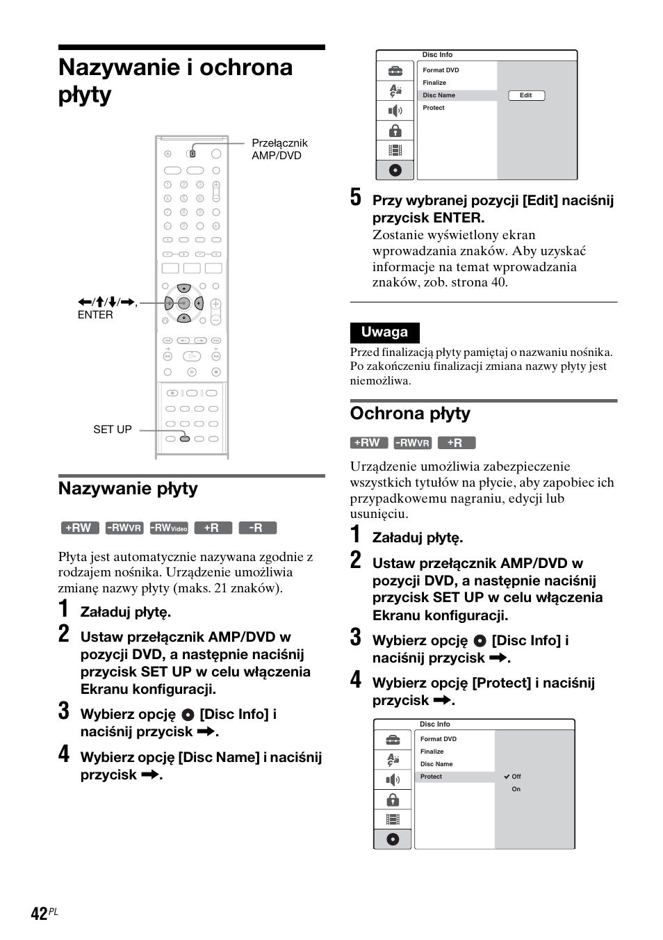 Nazywanie i ochrona płyty, Nazywanie płyty, Ochrona płyty | Sony DAR-RD100 User Manual | Page 414 / 508