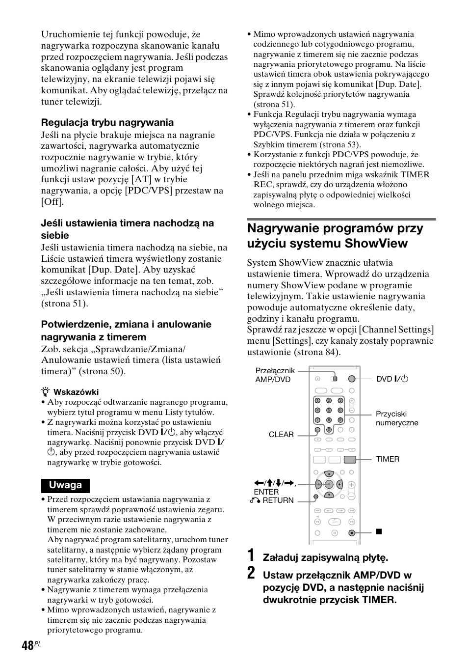 Regulacja trybu nagrywania, Nagrywanie programów przy użyciu systemu showview, Jeśli ustawienia timera nachodzą na siebie | Uwaga, Załaduj zapisywalną płytę | Sony DAR-RD100 User Manual | Page 420 / 508