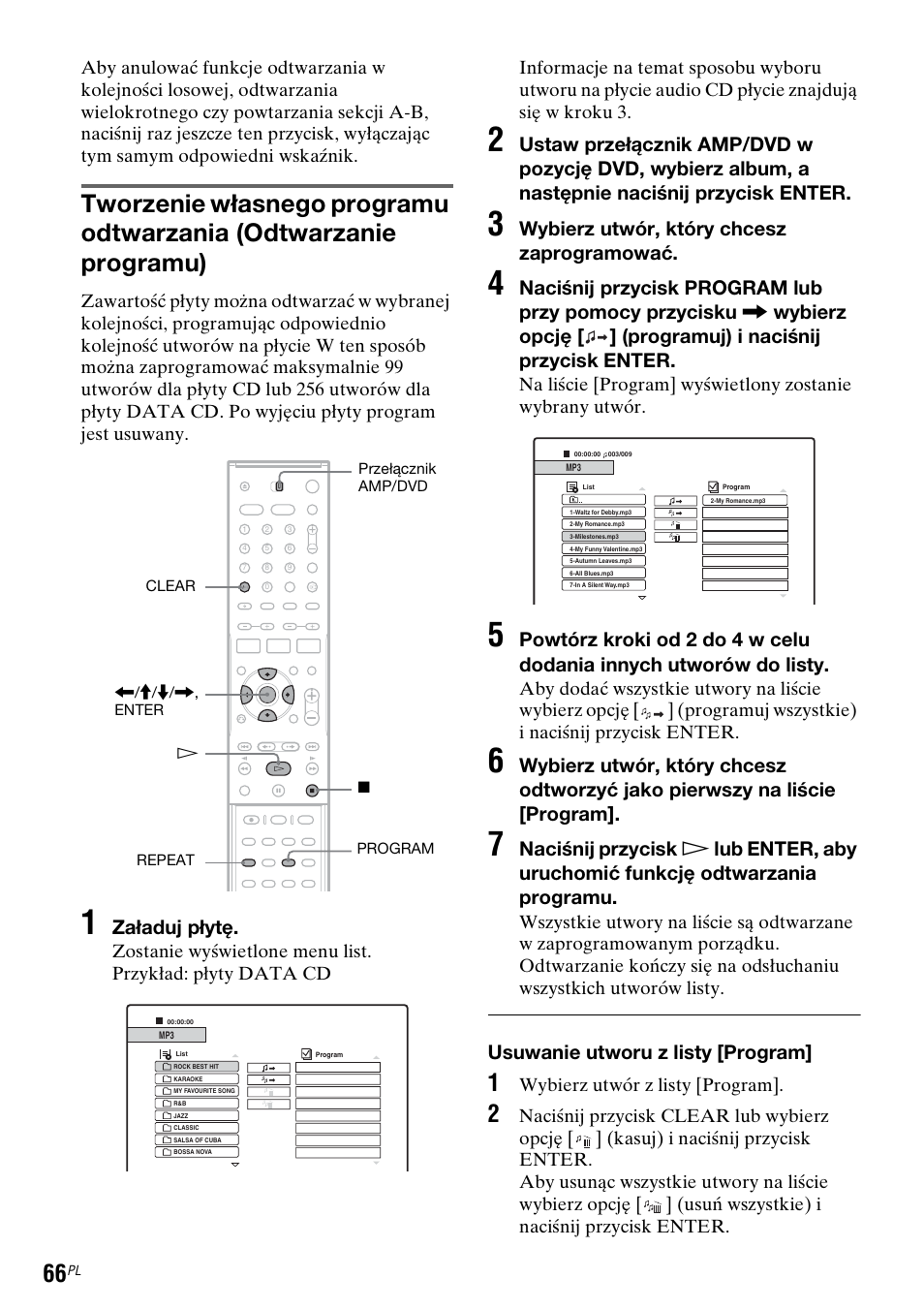 Załaduj płytę, Wybierz utwór, który chcesz zaprogramować, Usuwanie utworu z listy [program | Wybierz utwór z listy [program | Sony DAR-RD100 User Manual | Page 438 / 508