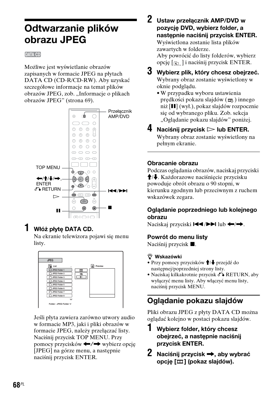 Odtwarzanie plików obrazu jpeg, Oglądanie pokazu slajdów | Sony DAR-RD100 User Manual | Page 440 / 508