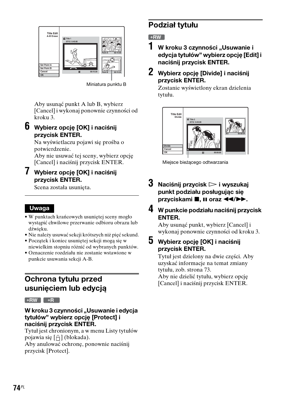 Ochrona tytułu przed usunięciem lub edycją, Podział tytułu | Sony DAR-RD100 User Manual | Page 446 / 508