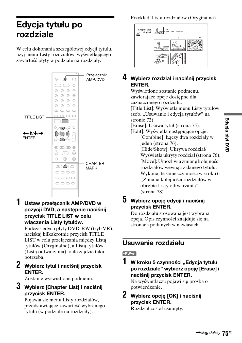 Edycja tytułu po rozdziale, Usuwanie rozdziału | Sony DAR-RD100 User Manual | Page 447 / 508