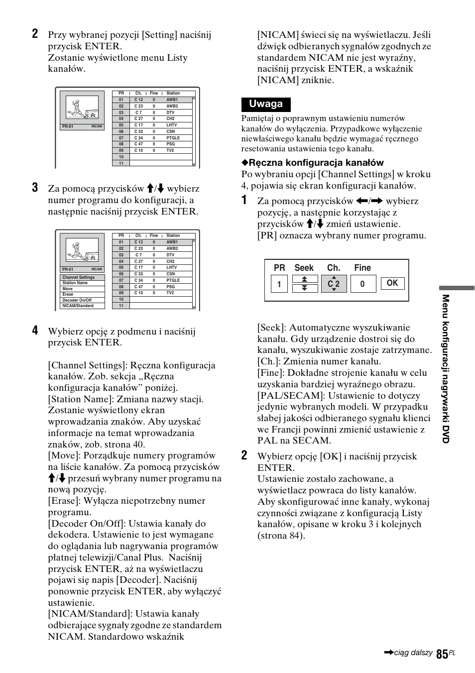 Uwaga, Pr seek ch. fine, Ok c 2 1 | Sony DAR-RD100 User Manual | Page 457 / 508