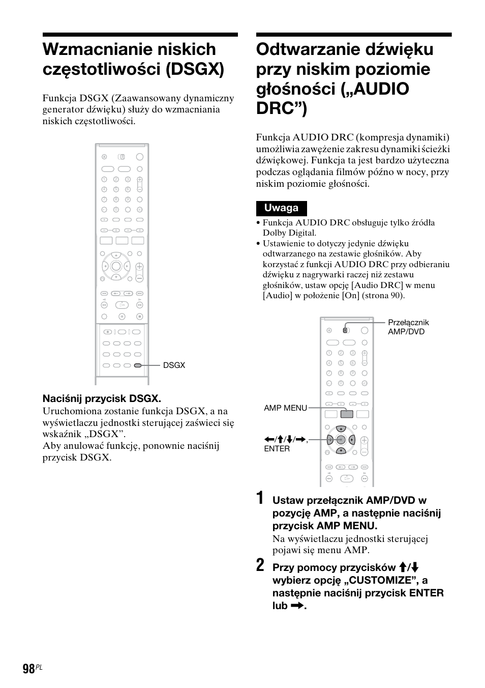 Wzmacnianie niskich częstotliwości (dsgx), Naciśnij przycisk dsgx, Uwaga | Sony DAR-RD100 User Manual | Page 470 / 508