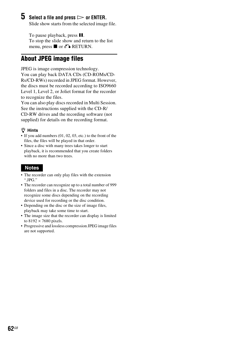 About jpeg image files | Sony DAR-RD100 User Manual | Page 62 / 508