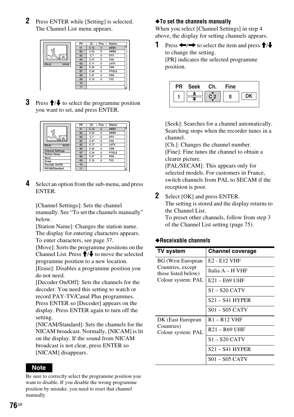 Pr seek ch. fine, Ok c 2 1 | Sony DAR-RD100 User Manual | Page 76 / 508