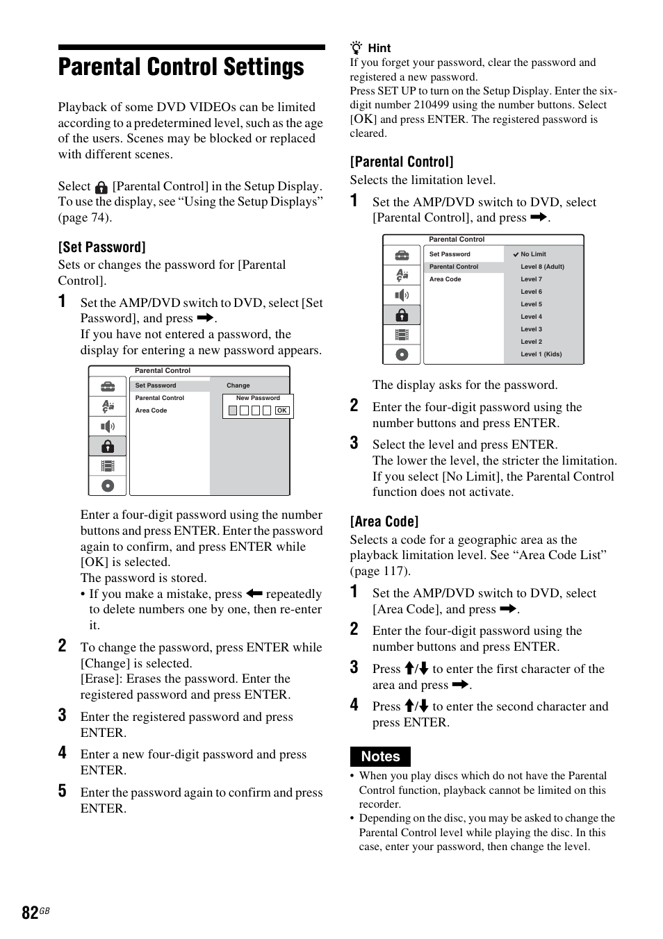 Parental control settings, E “parental control settings | Sony DAR-RD100 User Manual | Page 82 / 508