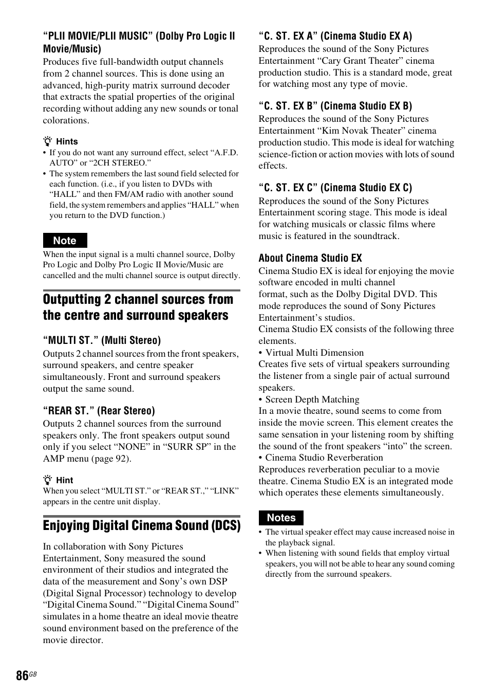 Enjoying digital cinema sound (dcs) | Sony DAR-RD100 User Manual | Page 86 / 508