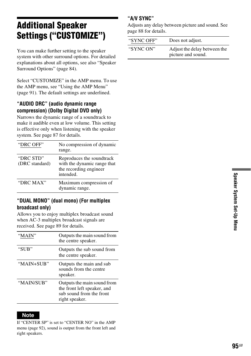Additional speaker settings (“customize”) | Sony DAR-RD100 User Manual | Page 95 / 508