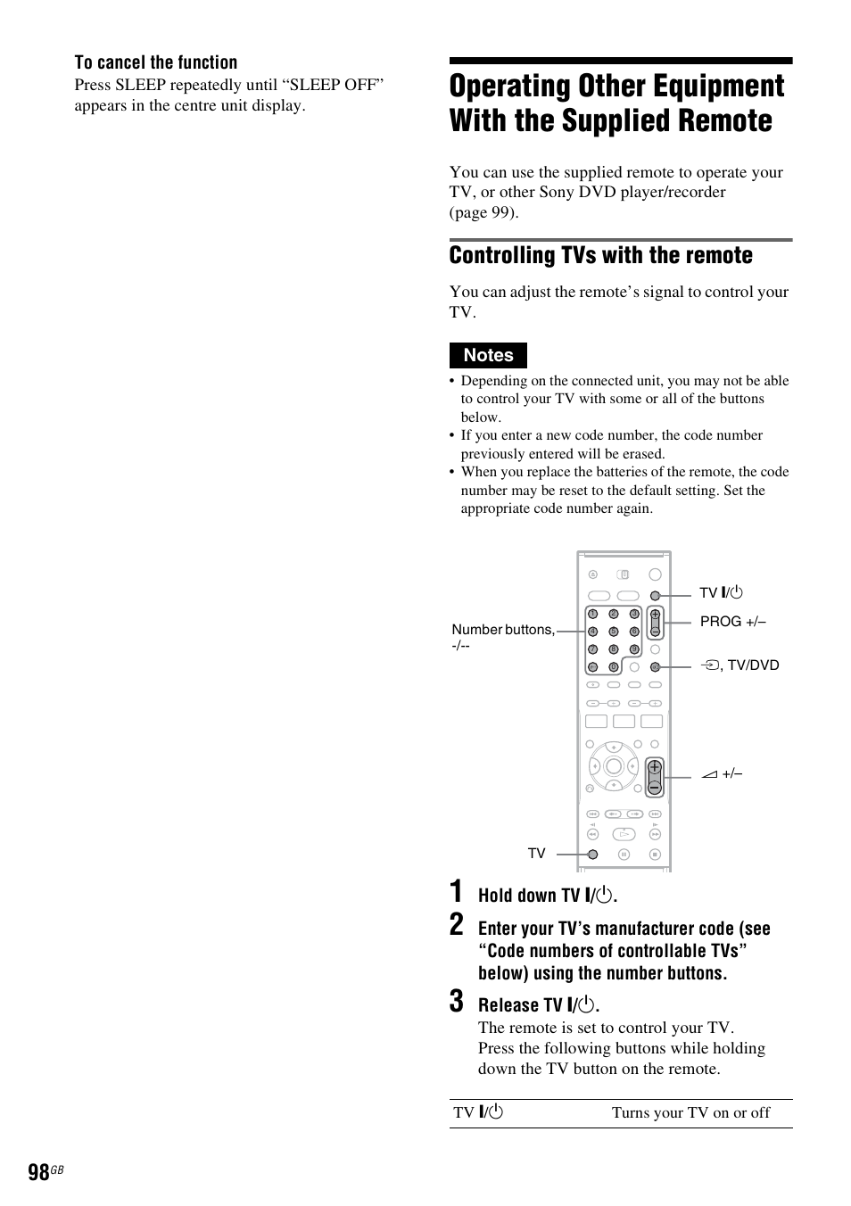 Operating other equipment with the supplied remote, Controlling tvs with the remote | Sony DAR-RD100 User Manual | Page 98 / 508