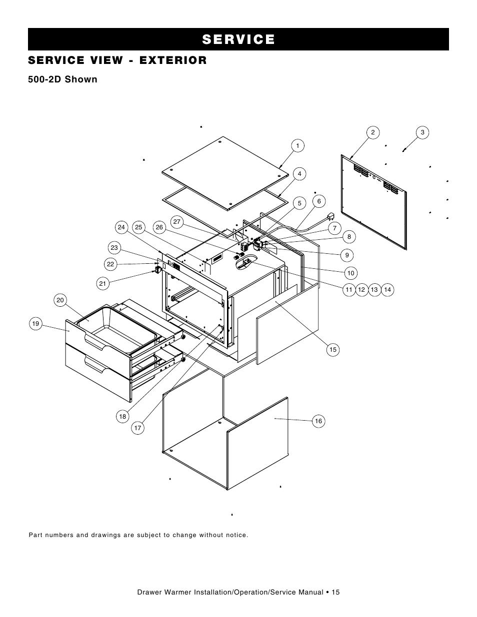 Service view - exterior, 2d shown | Alto-Shaam Drawer Warmers 3DN User Manual | Page 17 / 27