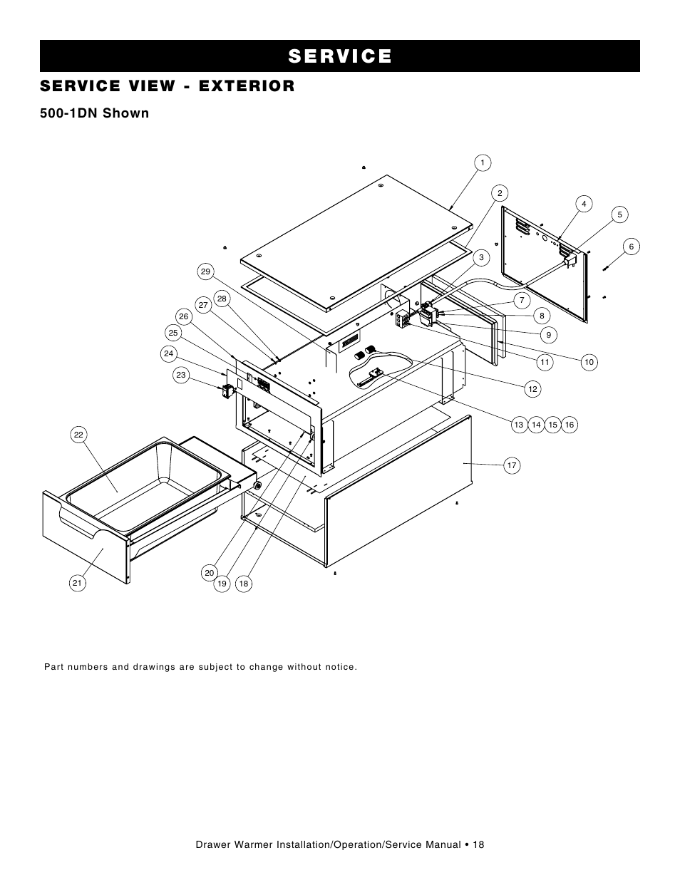 Service view - exterior, 1dn shown | Alto-Shaam Drawer Warmers 3DN User Manual | Page 20 / 27