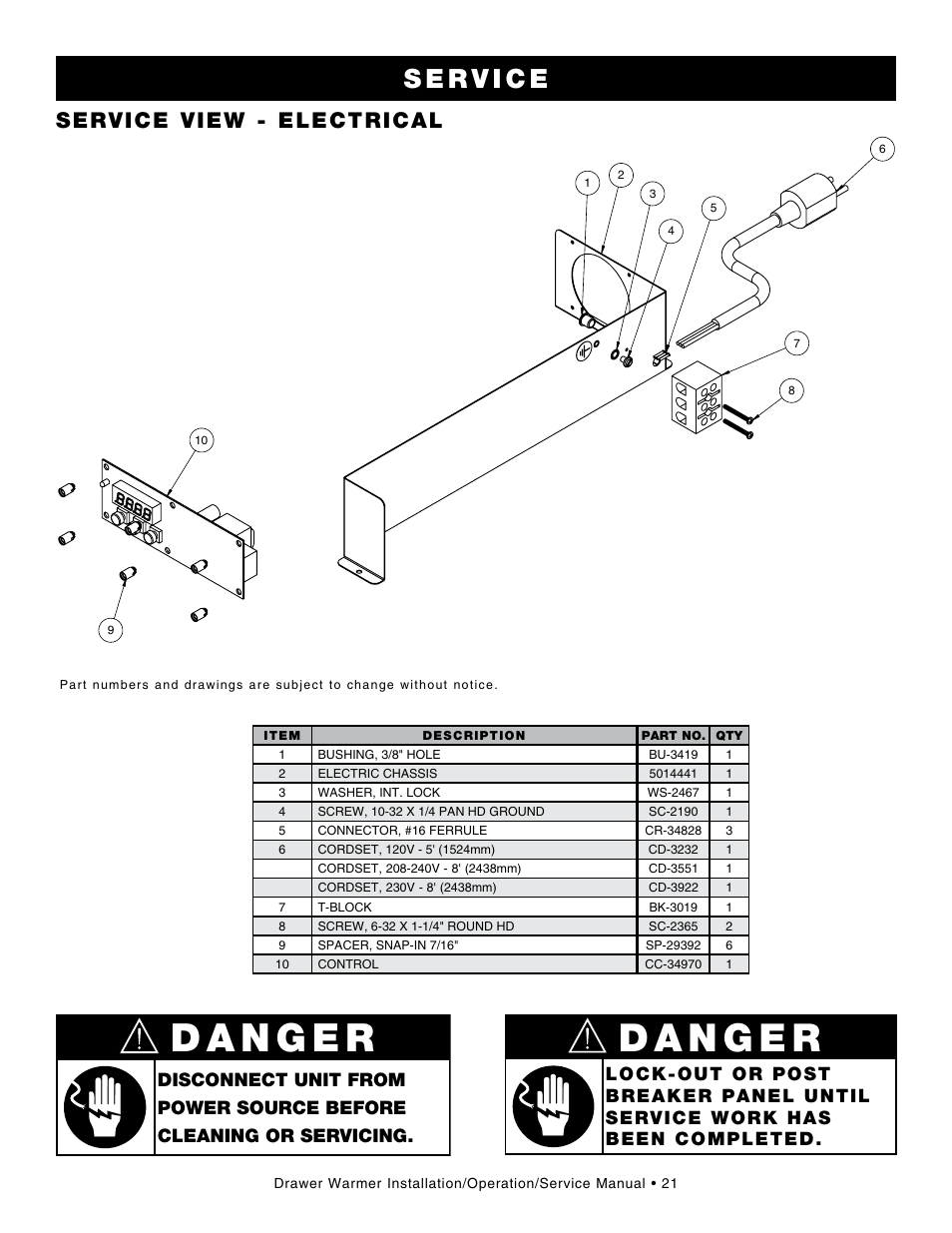 Service view - electrical | Alto-Shaam Drawer Warmers 3DN User Manual | Page 23 / 27