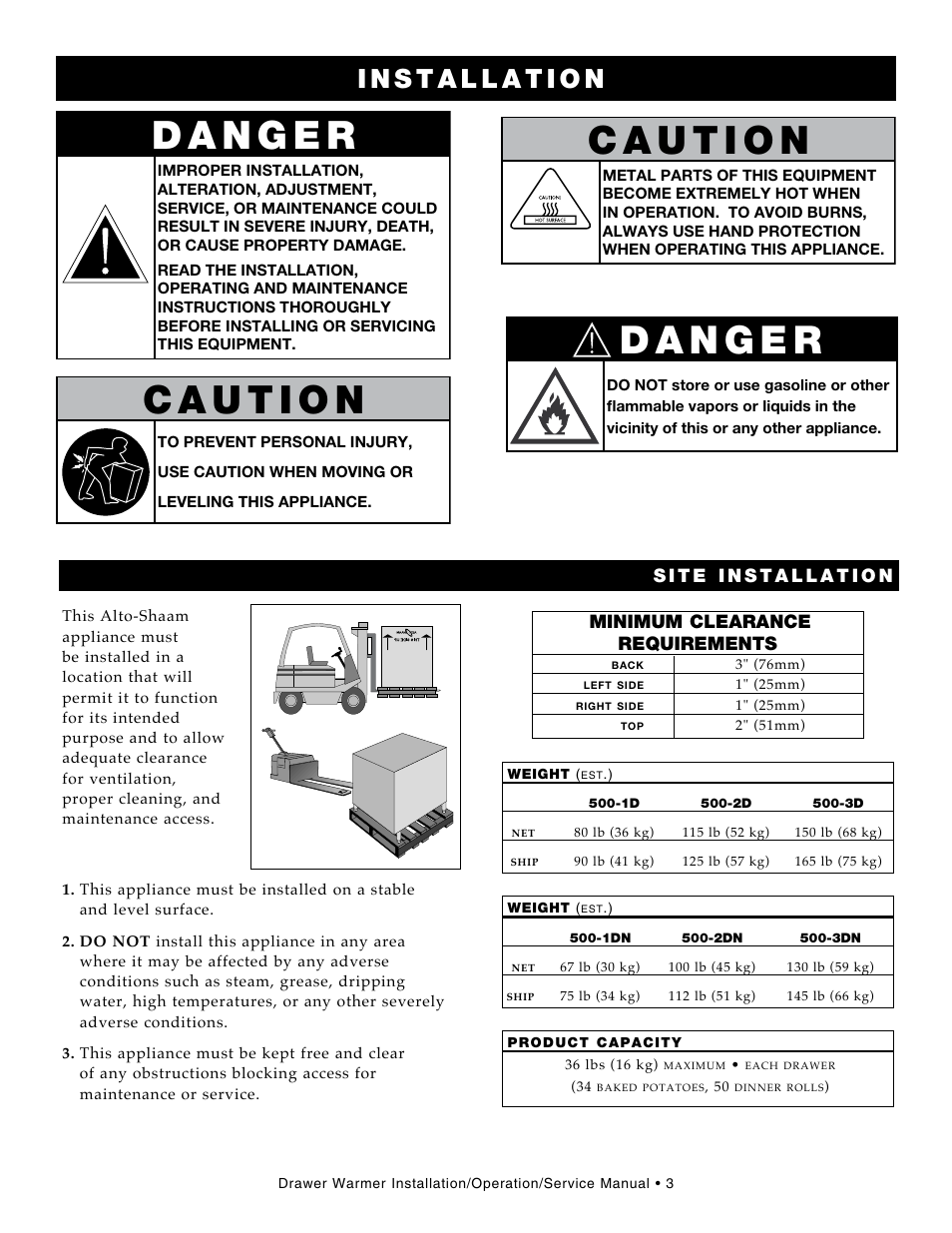 Minimum clearance requirements | Alto-Shaam Drawer Warmers 3DN User Manual | Page 5 / 27