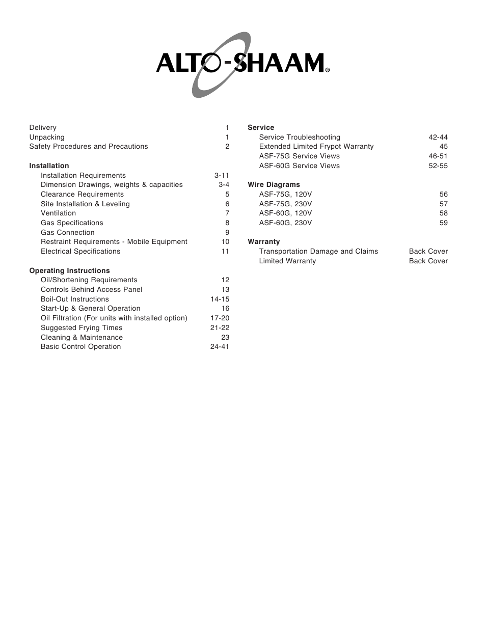 Alto-Shaam FRYTECH ASF-60G series User Manual | Page 2 / 62