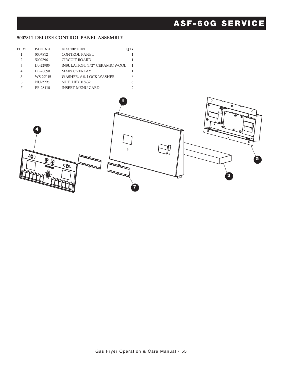 Gas fryer operation & care manual • 55, Item part no description qty | Alto-Shaam FRYTECH ASF-60G series User Manual | Page 57 / 62