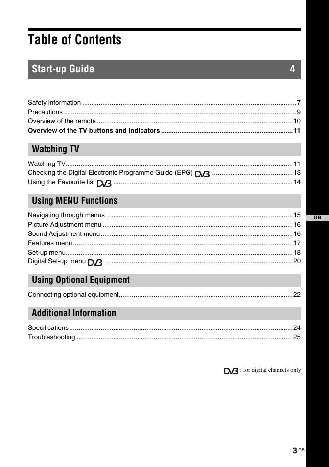 Sony KDL-32U2000 User Manual | Page 3 / 79