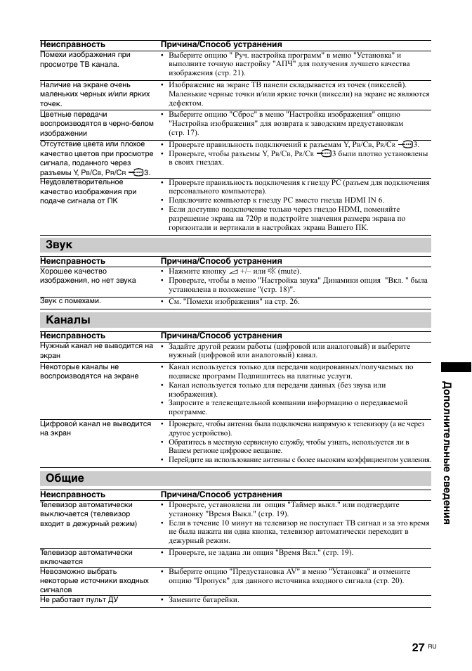 Звук, Каналы, Общие | Дополнительные сведения | Sony KDL-32U2000 User Manual | Page 53 / 79