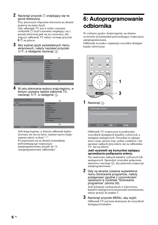 Autoprogramowanie odbiornika | Sony KDL-32U2000 User Manual | Page 58 / 79