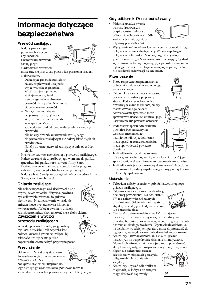 Informacje dotyczące bezpieczeństwa | Sony KDL-32U2000 User Manual | Page 59 / 79