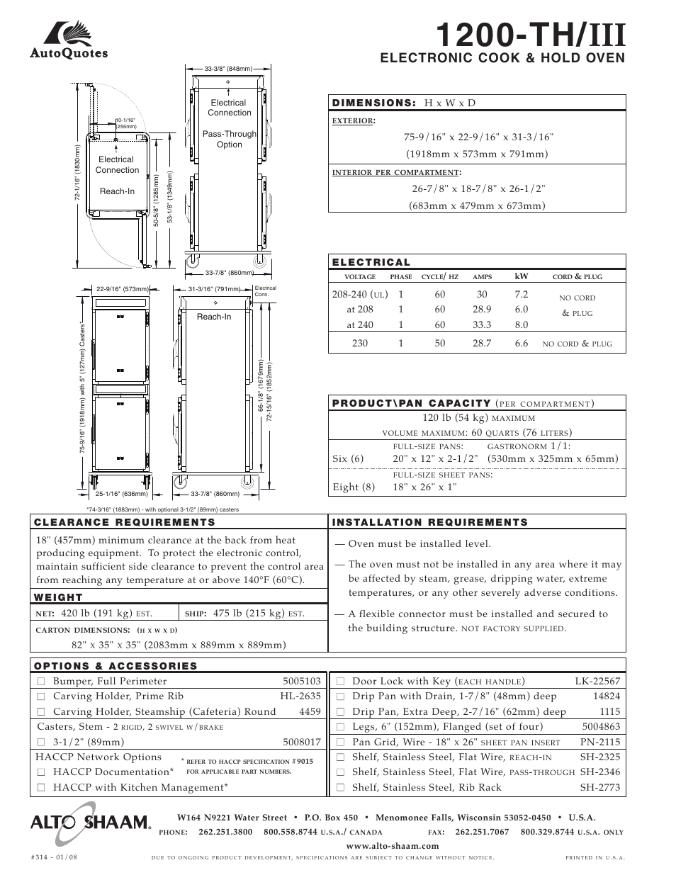 1200-th/ iii, Electronic cook & hold oven | Alto-Shaam 1200-TH/III/HD User Manual | Page 2 / 2