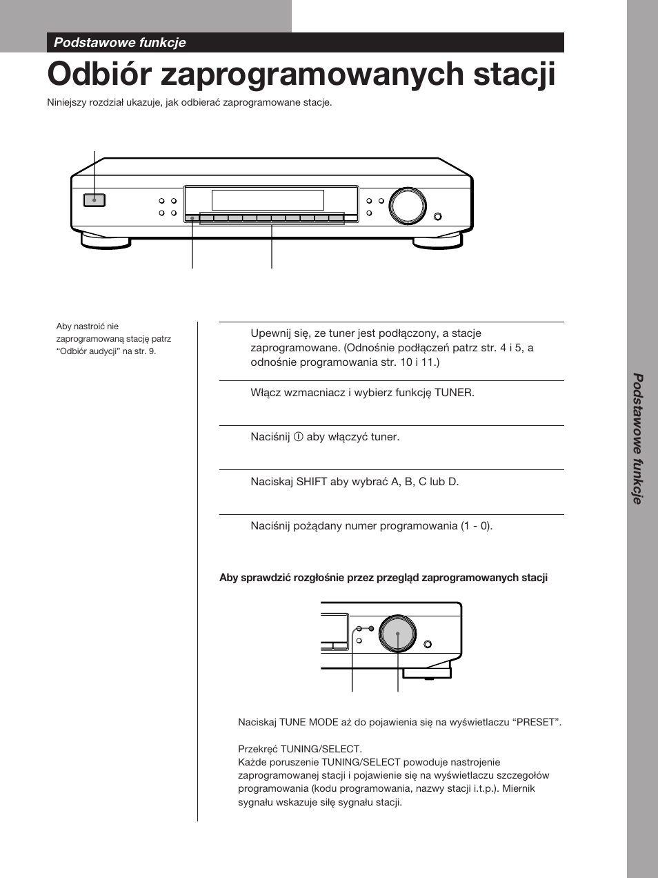 Odbiór zaprogramowanych stacji, Podstawowe funkcje 7, Podstawowe funkcje | Sony ST-SB920 User Manual | Page 21 / 44