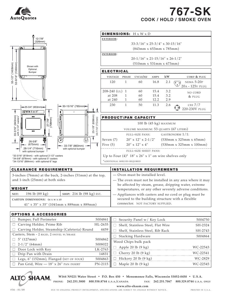 Cook / hold / smoke oven | Alto-Shaam 767-SK User Manual | Page 2 / 2