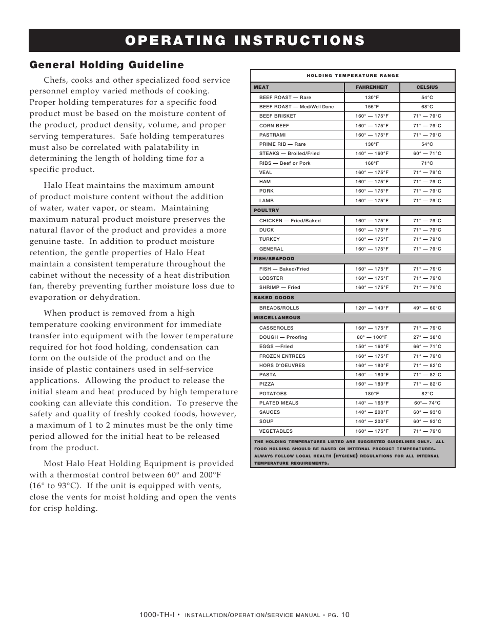 General holding guideline, 1000-th-i | Alto-Shaam Halo Heat 1000-TH-I User Manual | Page 12 / 22