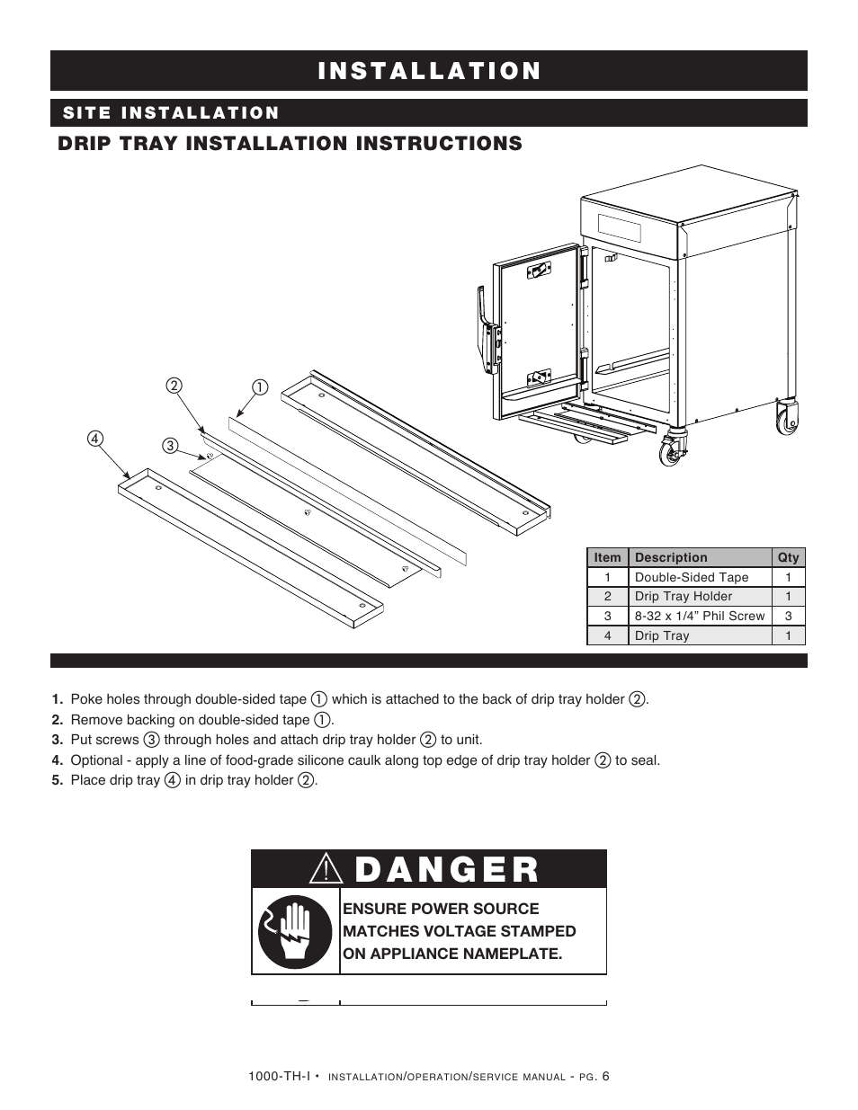 Drip tray installation instructions | Alto-Shaam Halo Heat 1000-TH-I User Manual | Page 8 / 22