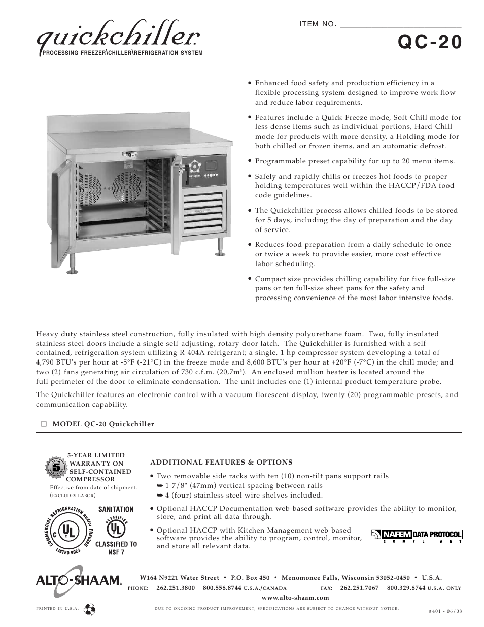 Alto-Shaam QC-20 User Manual | 2 pages