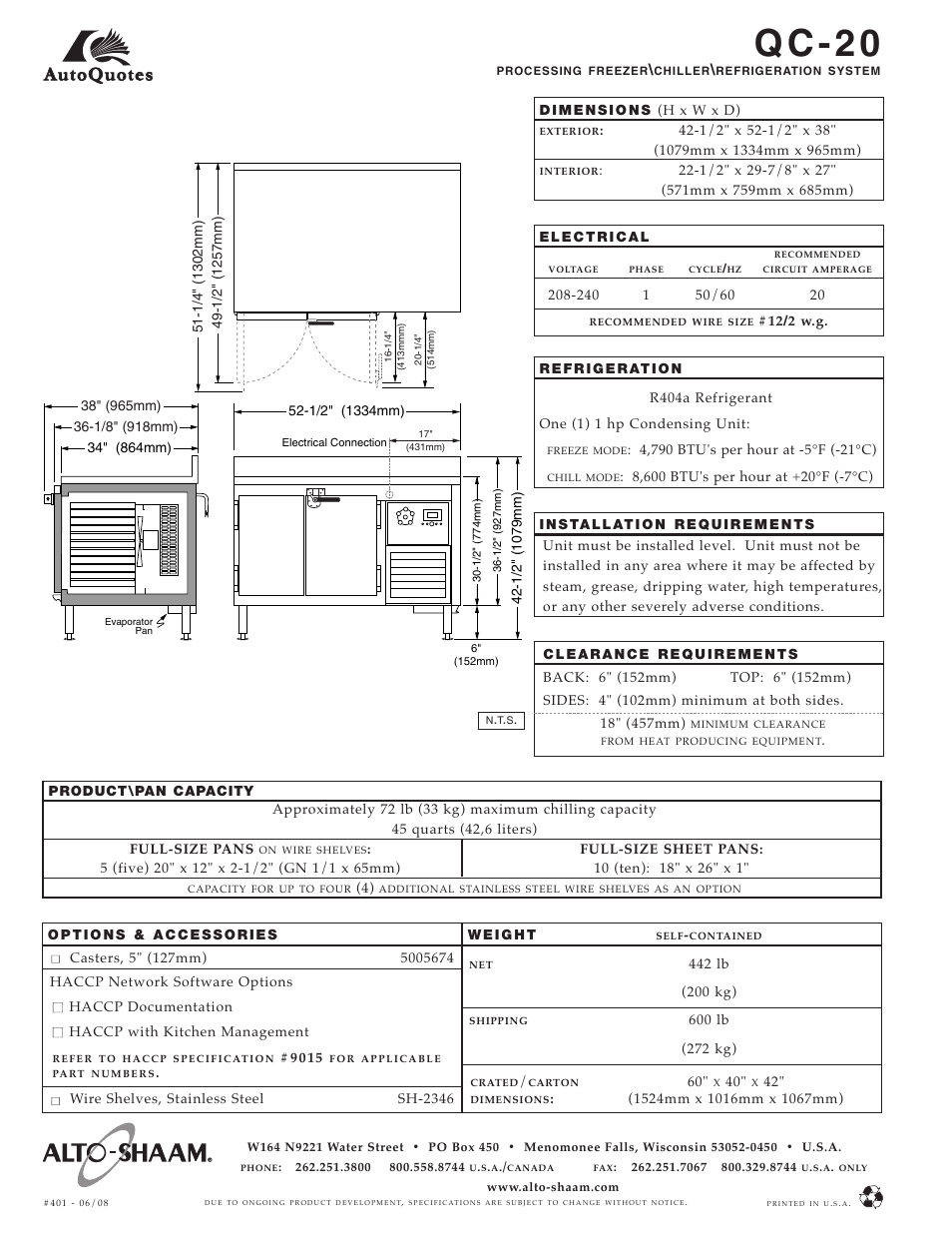 Q c - 2 0 | Alto-Shaam QC-20 User Manual | Page 2 / 2