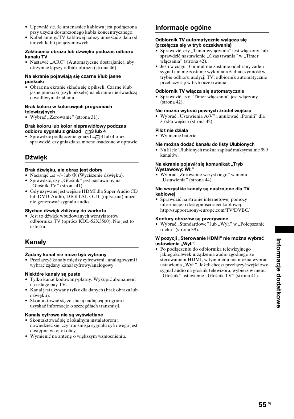 Dźwięk, Kanały, Informacje ogólne | Sony KDL-46X3500 User Manual | Page 103 / 164