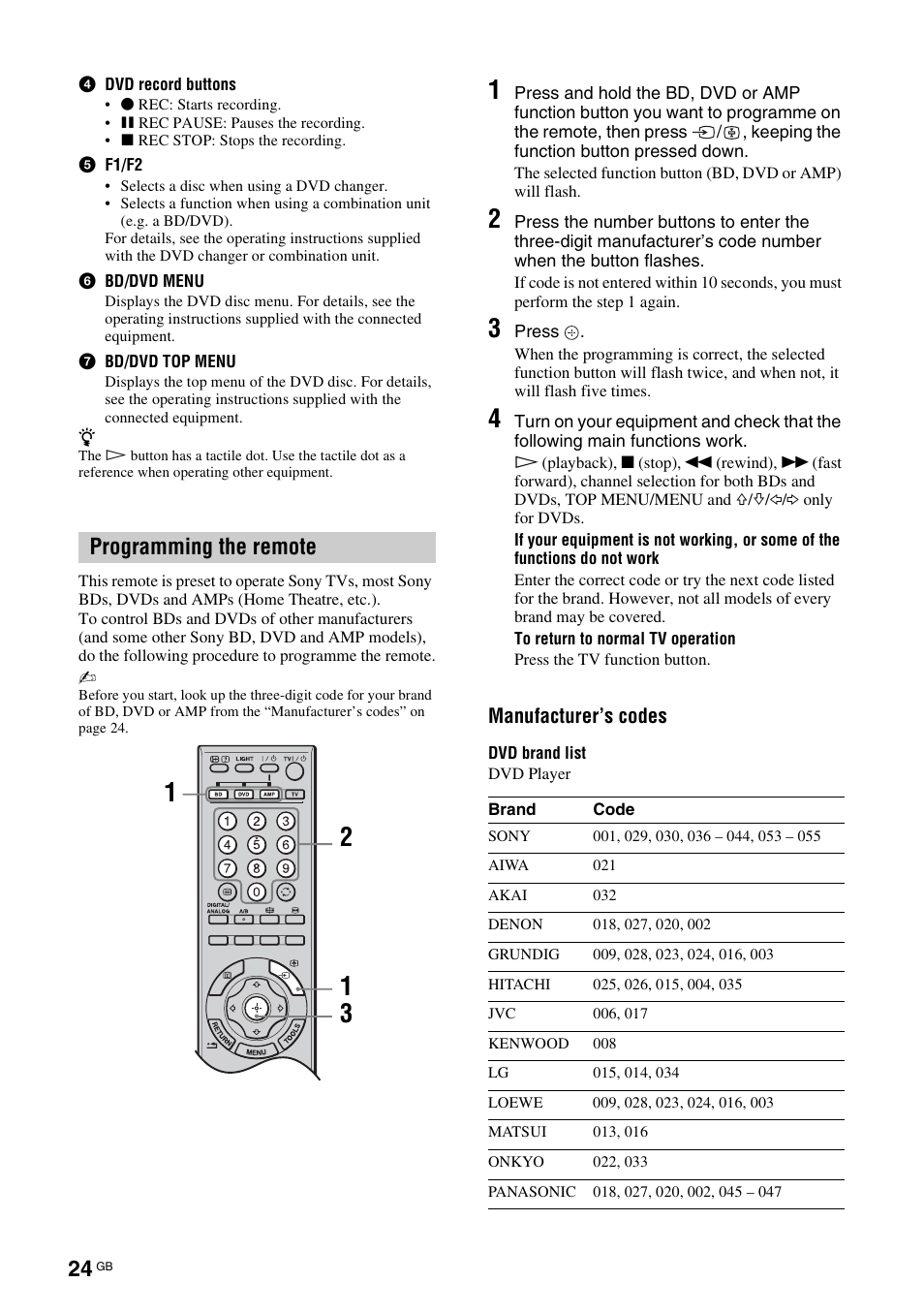 Programming the remote | Sony KDL-46X3500 User Manual | Page 24 / 164