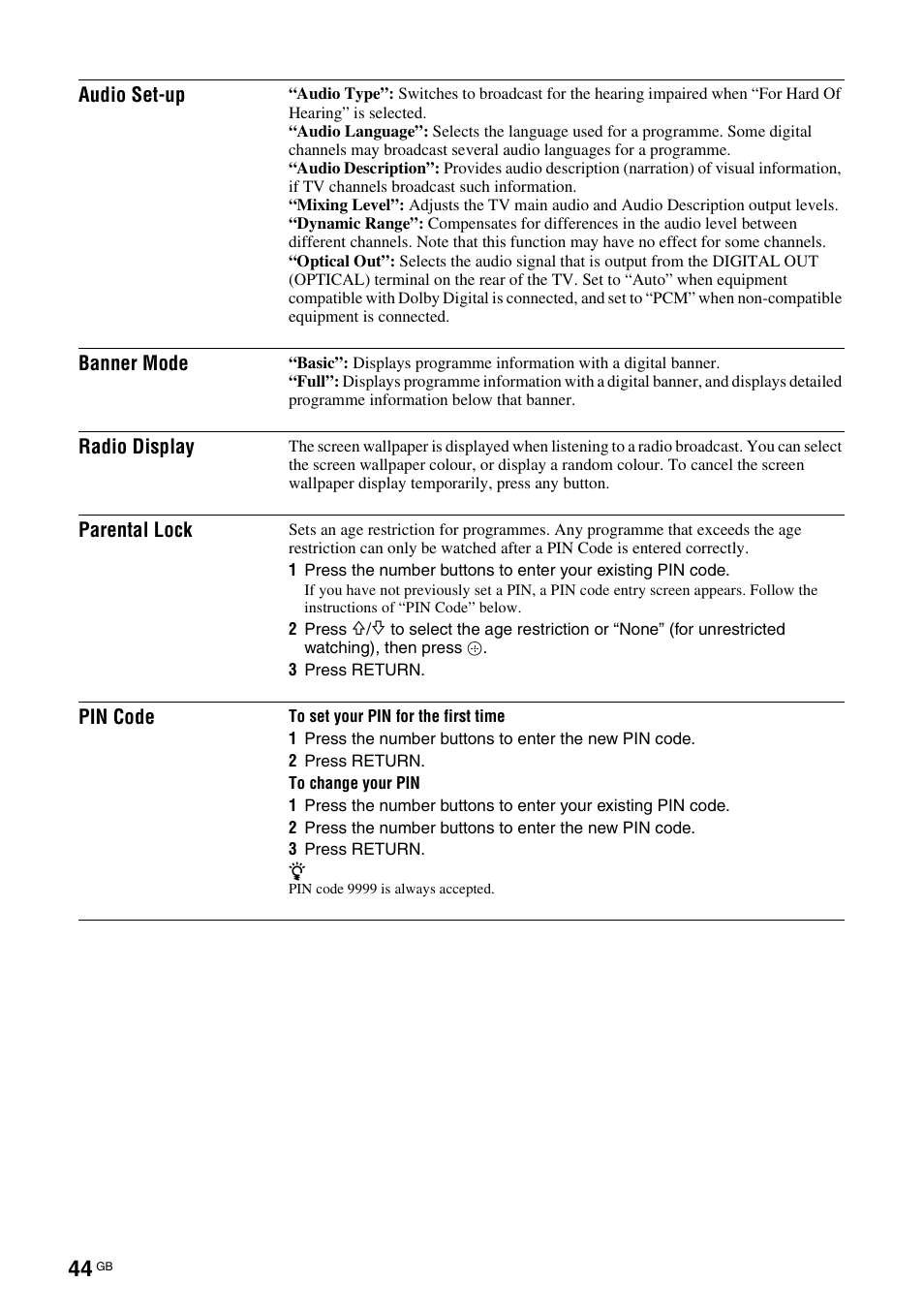 Sony KDL-46X3500 User Manual | Page 44 / 164