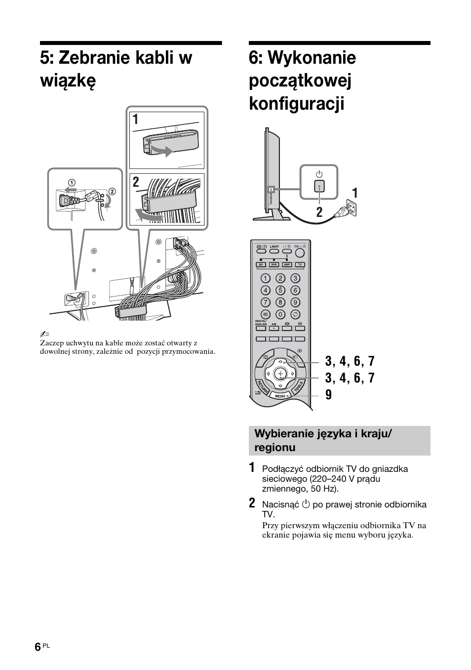 Zebranie kabli w wiązkę, Wykonanie początkowej konfiguracji | Sony KDL-46X3500 User Manual | Page 54 / 164