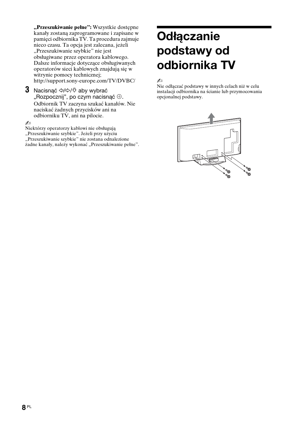 Odłączanie podstawy od odbiornika tv | Sony KDL-46X3500 User Manual | Page 56 / 164